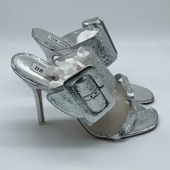 ATTICO Ester Crackled Metallic-leather Mules In Silver - Picture 8 of 16